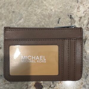 Michael Kors Brown Card Holder with Silver Accents